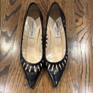 Jimmy Choo Black  Leather Heels with Cutout Design